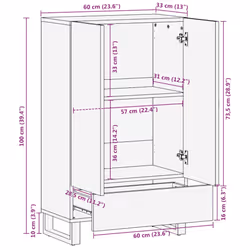 vidaXL Highboard Black 60x33x100 cm Solid Wood Mango side cabinet - Additional view 10