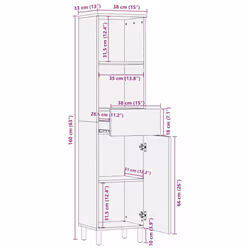 vidaXL Bathroom Cabinet Brown 38x33x160 cm Solid Wood Mango - Additional view 9
