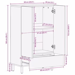 vidaXL Highboard Brown 60x33x100 cm Solid Wood Mango side cabinet - Additional view 10
