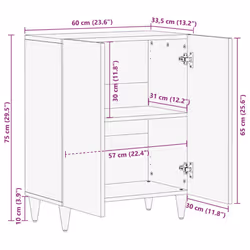 vidaXL Sideboard Light Grey 60x33.5x75 cm Solid Wood Mango cabinet cupboard