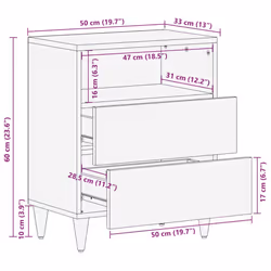vidaXL Bedside Cabinet Light Grey 50x33x60 cm Solid Wood Mango bedside table - Additional view 10