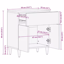 vidaXL Bedside Cabinet Light Grey 50x33x60 cm Solid Wood Mango bedside table - Additional view 10