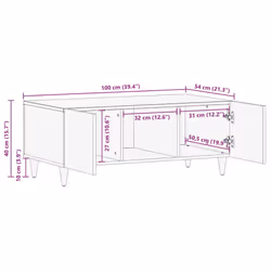 vidaXL Coffee Table Light Grey 100x54x40 cm Solid Wood Mango side table - Additional view 10