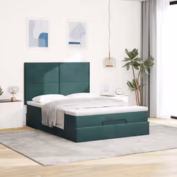 vidaXL Ottoman Bed Frame with Mattresses Bed Base Mattress Foundation Velvet - dark green, 140 x 190 cm - Additional view 2
