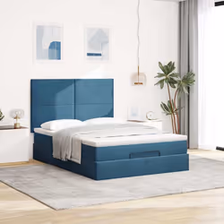 vidaXL Ottoman Bed Frame with Mattresses Bed Base Mattress Foundation Velvet - dark blue, 140 x 190 cm - Additional view 2