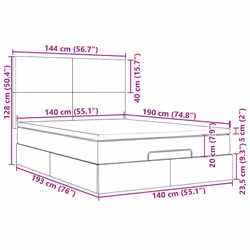 vidaXL Ottoman Bed Frame with Mattresses Bed Base Mattress Foundation Velvet - dark blue, 140 x 190 cm - Additional view 3