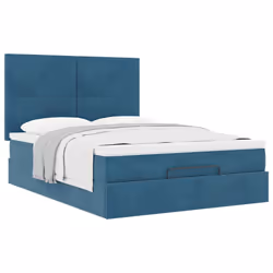 vidaXL Ottoman Bed Frame with Mattresses Bed Base Mattress Foundation Velvet - dark blue, 140 x 190 cm - Additional view 4