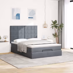 vidaXL Ottoman Bed Frame with Mattresses Bed Base Mattress Foundation Velvet - dark grey, 140 x 200 cm