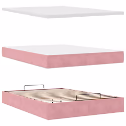 vidaXL Ottoman Bed Frame with Mattresses Bed Base Mattress Foundation Velvet - pink, 140 x 200 cm - Additional view 10