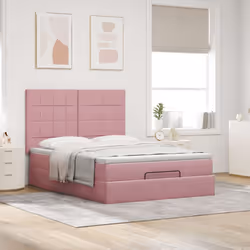 vidaXL Ottoman Bed Frame with Mattresses Bed Base Mattress Foundation Velvet - pink, 140 x 200 cm