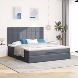 vidaXL Ottoman Bed Frame with Mattresses Bed Base Mattress Foundation Velvet - dark grey, 180 x 200 cm