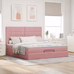 vidaXL Ottoman Bed Frame with Mattresses Bed Base Mattress Foundation Velvet - pink, 180 x 200 cm