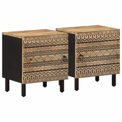 vidaXL Bed Cabinets Nightstand Bed Side Table Black Solid Rough Wood Mango - 2 pcs