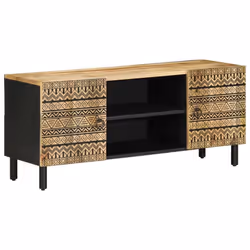 vidaXL TV Cabinet TV Stand TV Unit Media Cabinet Black Solid Rough Wood Mango