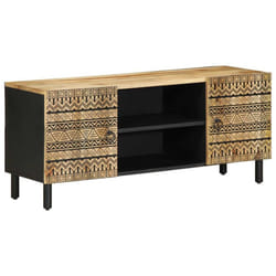 vidaXL TV Cabinet TV Stand TV Unit Media Cabinet Black Solid Rough Wood Mango