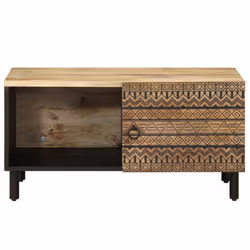 vidaXL Coffee Table End Table Accent Side Table Black Solid Rough Wood Mango