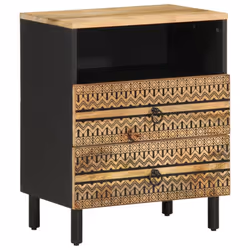 vidaXL Bed Cabinet Nightstand Bed Side Table Black Solid Rough Wood Mango