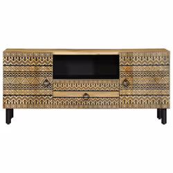 vidaXL TV Cabinet TV Stand TV Unit Media Cabinet Black Solid Rough Wood Mango