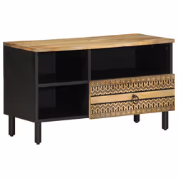 vidaXL TV Cabinet TV Stand TV Unit Media Cabinet Black Solid Rough Wood Mango