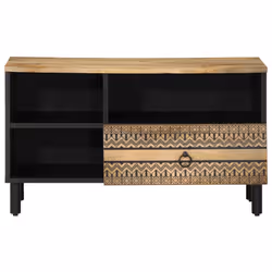 vidaXL TV Cabinet TV Stand TV Unit Media Cabinet Black Solid Rough Wood Mango