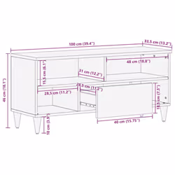 vidaXL TV Cabinet 100x33.5x46 cm Solid Wood Mango TV stand TV sideboard