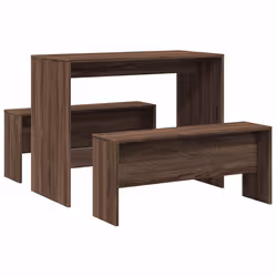 vidaXL 3 Piece Dining Table and Bench set Brown Oak Engineered Wood - Additional view 5