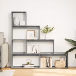 vidaXL Room Divider Bookcase Bookshelf 4-Tier Concrete Grey Engineered Wood