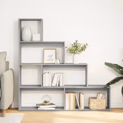 vidaXL Room Divider Bookcase Bookshelf 4-Tier Shelf Book Rack Engineered Wood - grey sonoma, 143.5 x 29 x 143.5 cm