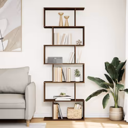vidaXL Room Divider Bookcase 6-Tier Shelf Bookshelf Engineered Wood - brown oak, 70 x 24 x 193 cm