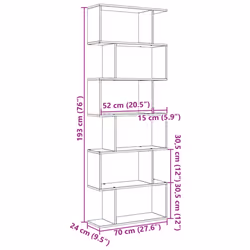 vidaXL Room Divider Bookcase 6-Tier Shelf Bookshelf Engineered Wood - brown oak, 70 x 24 x 193 cm