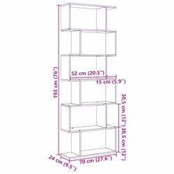 vidaXL Room Divider Bookcase 6-Tier Shelf Bookshelf Engineered Wood - artisan oak, 70 x 24 x 193 cm