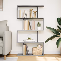 vidaXL Room Divider Bookcase 6-Tier Shelf Bookshelf Engineered Wood - concrete grey, 70 x 24 x 129 cm