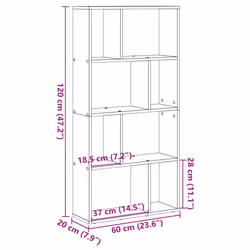 vidaXL Bookcase Bookshelf Storage Cabinet Book Stand Book Rack Engineered Wood - grey sonoma, 60 x 20 x 120 cm - Additional view 3