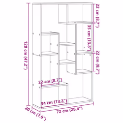 vidaXL Bookcase Bookshelf Storage Cabinet Book Stand Book Rack Engineered Wood - old wood, 72 x 20 x 120 cm - Additional view 3