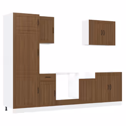vidaXL 7 Piece Kitchen Cabinet Set Kalmar Concrete Grey Engineered Wood - brown oak