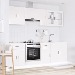vidaXL Kitchen Cabinet Set 8 Piece Cupboard Storage Cabinet Engineered Wood - high gloss white