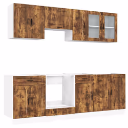vidaXL Kitchen Cabinet Set 8 Piece Cupboard Storage Cabinet Engineered Wood - smoked oak
