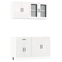 vidaXL 4 Piece Kitchen Cabinet Set Kalmar Black Engineered Wood - high gloss white