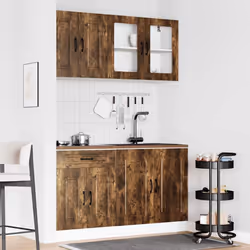 vidaXL 4 Piece Kitchen Cabinet Set Kalmar Black Engineered Wood - smoked oak