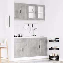 vidaXL Kitchen Cabinet Set 4 Piece Cupboard Storage Cabinet Engineered Wood - concrete grey