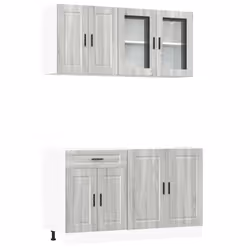 vidaXL Kitchen Cabinet Set 4 Piece Cupboard Storage Cabinet Engineered Wood - grey sonoma