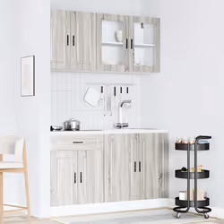 vidaXL Kitchen Cabinet Set 4 Piece Cupboard Storage Cabinet Engineered Wood - grey sonoma