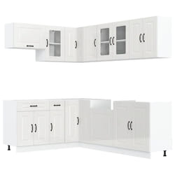 vidaXL 11 Piece Kitchen Cabinet Set Kalmar Smoked Oak Engineered Wood - high gloss white