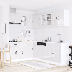 vidaXL 11 Piece Kitchen Cabinet Set Kalmar Smoked Oak Engineered Wood - high gloss white