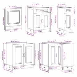 vidaXL 11 Piece Kitchen Cabinet Set Kalmar Smoked Oak Engineered Wood - high gloss white - Additional view 9