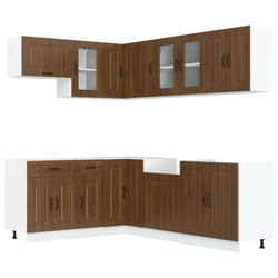 vidaXL 11 Piece Kitchen Cabinet Set Kalmar Smoked Oak Engineered Wood - brown oak