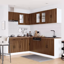 vidaXL 11 Piece Kitchen Cabinet Set Kalmar Smoked Oak Engineered Wood - brown oak