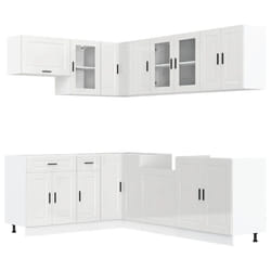vidaXL 11 Piece Kitchen Cabinet Set Porto Brown Oak Engineered Wood - high gloss white
