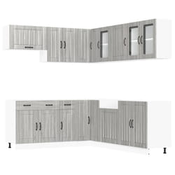 vidaXL 11 Piece Kitchen Cabinet Set Lucca Black Engineered Wood - grey sonoma