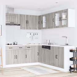 vidaXL 11 Piece Kitchen Cabinet Set Lucca Black Engineered Wood - grey sonoma